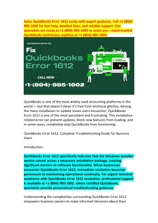 QuickBooks Error 1612 Repair Guide  1-(804)-985-1002 — Fast & Easy Methods