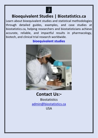 Bioequivalent Studies  Biostatistics.ca