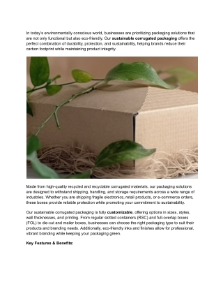 Sustainable Corruagted Packaging Standfast Group