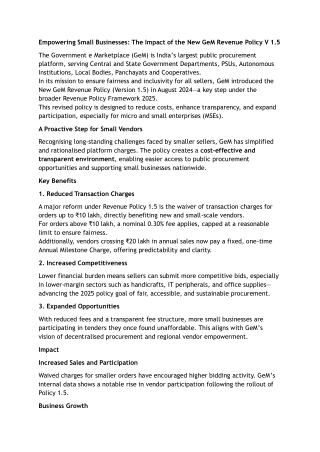 Empowering Small Businesses- The Impact of the New GeM Revenue Policy V 1.5