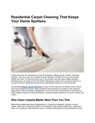 Residential Carpet Cleaning That Keeps Your Home Spotless