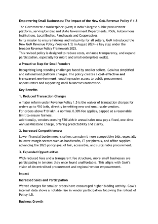 Empowering Small Businesses- The Impact of the New GeM Revenue Policy V 1.5