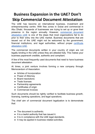Business Expansion in the UAE? Don’t Skip Commercial Document Attestation