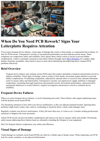 When Do You Need PCB Rework? Signs Your Leiterplatte Requires Attention