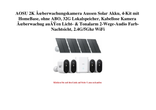 5384 AOSU 2K ÃƒÂœberwachungskamera Aussen Solar Akku  4-Kit mit HomeBase  ohne ABO  32G Lokalspeicher  K