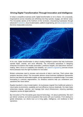Driving Digital Transformation Through Innovation and Intelligence