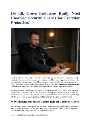 Do Elk Grove Businesses Really Need Unarmed Security Guards for Everyday Protection