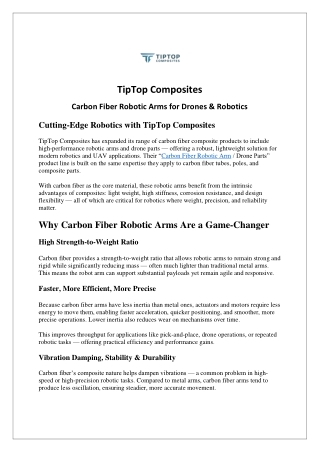 Carbon Fiber Robotic Arm - TipTop Composites