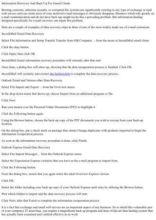 Data recovery and back up for e-mail customers