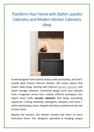 Transform Your Home with Stylish Laundry Cabinetry and Modern Kitchen Cabinetry Ideas