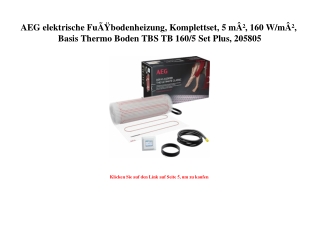 0509 AEG elektrische FuÃƒÂŸbodenheizung  Komplettset  5 mÃ‚Â²  160 W mÃ‚Â²  Basis Thermo Boden TBS TB 16