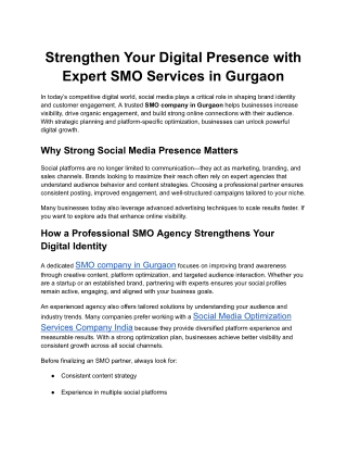 Strengthen Your Digital Presence with Expert SMO Services in Gurgaon