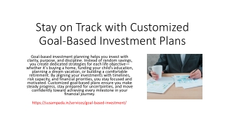 Stay on Track with Customized Goal-Based Investment Plans