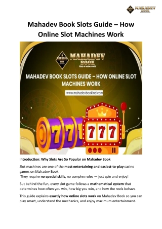 Mahadev Book Slots Guide – How Online Slot Machines Work