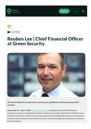 Reuben Lee Joins Green Security as CFO Driving Growth in Vendor Credentialing