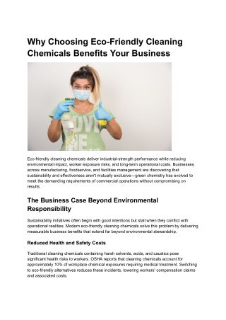 Why Choosing Eco-Friendly Cleaning Chemicals Benefits Your Business