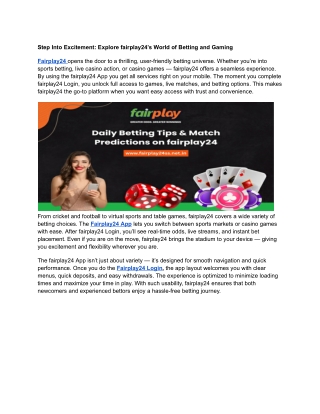 Step Into Excitement: Explore fairplay24’s World of Betting and Gaming