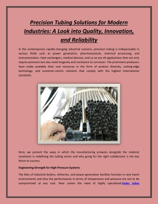 Precision Tubing Solutions for Modern Industries: A Look into Quality, Innovatio