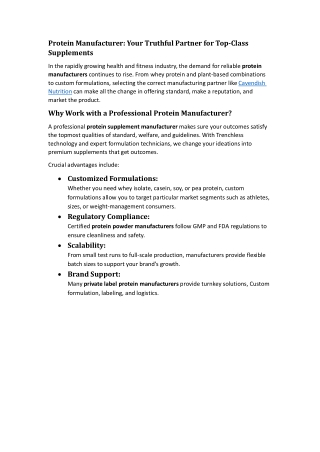 Protein Manufacturer Your Truthful Partner for Top-Class Supplements