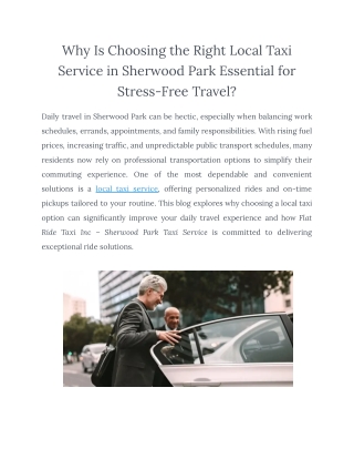 Why Is Choosing the Right Local Taxi Service in Sherwood Park Essential for Stress-Free Travel