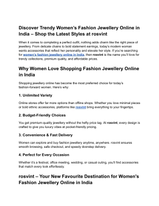 Buy Trendy Women's Fashion Jewellery Online India _ Rosvint