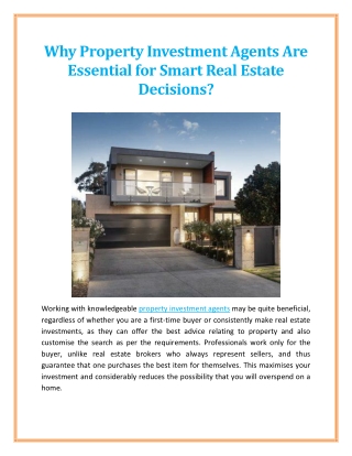Why Property Investment Agents Are Essential for Smart Real Estate Decisions
