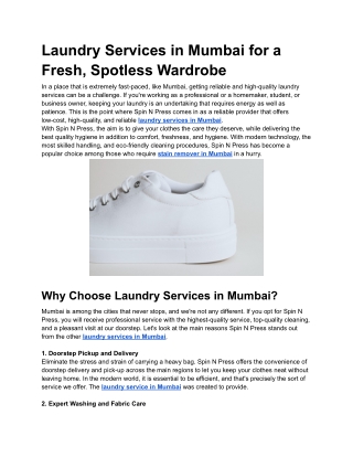 Laundry Services in Mumbai for a Fresh, Spotless Wardrobe