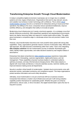 Transforming Enterprise Growth Through Cloud Modernization