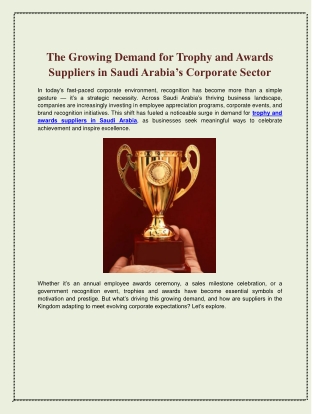 The Growing Demand for Trophy and Awards Suppliers in Saudi Arabia’s Corporate Sector