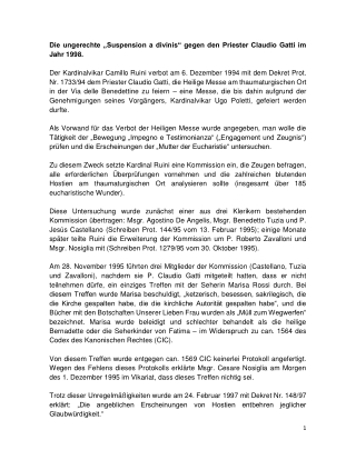 Die ungerechte „Suspension a divinis“ gegen den Priester Claudio Gatti