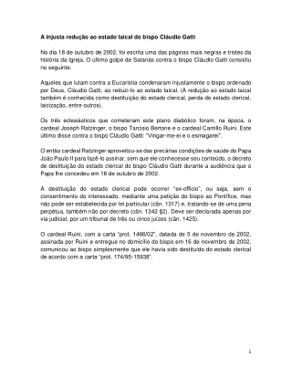 A injusta redução ao estado laical do bispo Cláudio Gatti