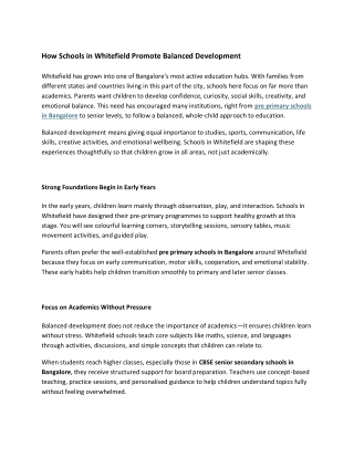 How Schools in Whitefield Promote Balanced Development