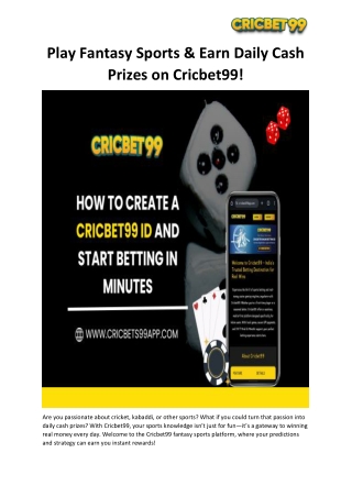 Play Fantasy Sports & Earn Daily Cash Prizes on Cricbet99!