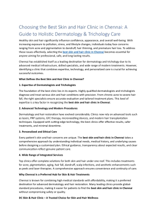 Choosing the Best Skin and Hair Clinic in Chennai