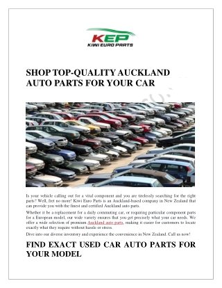 SHOP TOP-QUALITY AUCKLAND AUTO PARTS FOR YOUR CAR