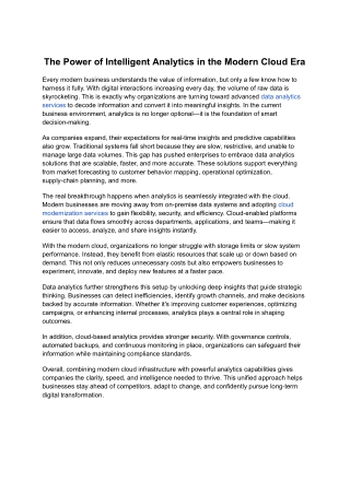 The Power of Intelligent Analytics in the Modern Cloud Era