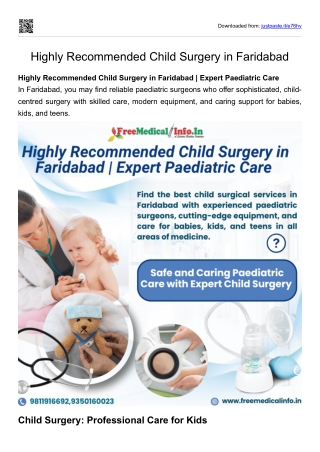 Highly Recommended Child Surgery in Faridabad