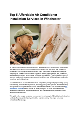 Top 5 Affordable Air Conditioner Installation Services in Winchester?