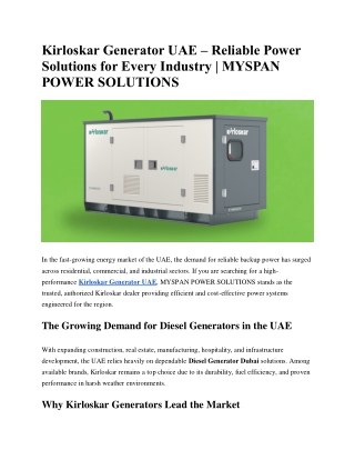 Kirloskar Generator UAE – Reliable Power Solutions for Every Industry | MYSPAN P