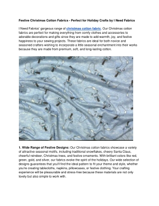 Festive Christmas Cotton Fabrics - Perfect for Holiday Crafts by I Need Fabrics