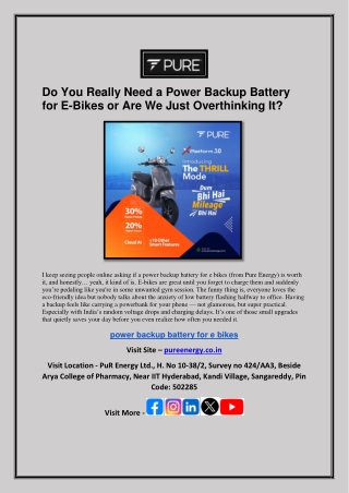 Do You Really Need a Power Backup Battery for E-Bikes or Are We Just Overthinkin