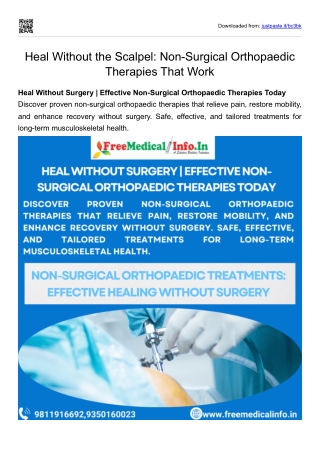 Heal Without the Scalpel Non-Surgical Orthopaedic Therapies That Work