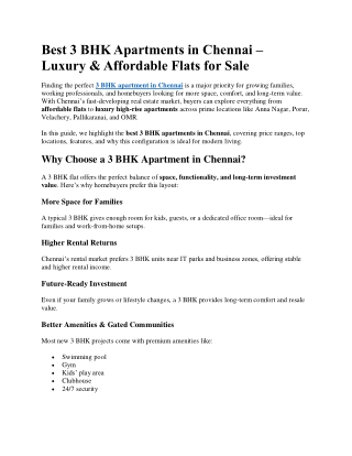 Best 3 BHK Apartments in Chennai