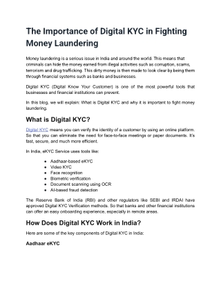The Importance of Digital KYC in Fighting Money Laundering
