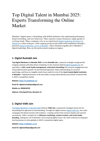 Top Digital Talent in Mumbai 2025: Experts Transforming the Online Market