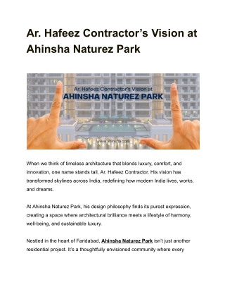 Ar. Hafeez Contractor’s Vision at Ahinsha Naturez Park