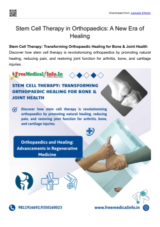 Stem Cell Therapy in Orthopaedics A New Era of Healing