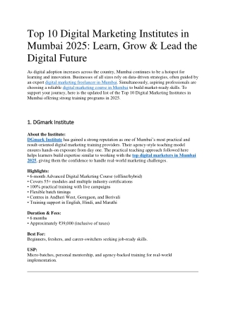 Top 10 Digital Marketing Institutes in Mumbai 2025: Learn, Grow & Lead