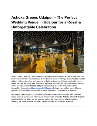 Ashoka Greens – The Perfect Wedding Venue in Udaipur for a Magical Celebration