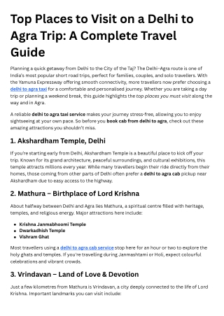 Top Places to Visit on a Delhi to Agra Trip A Complete Travel Guide